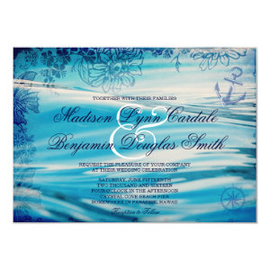 Nautical Beach Theme Ocean Blue Wedding Invitation 4.5