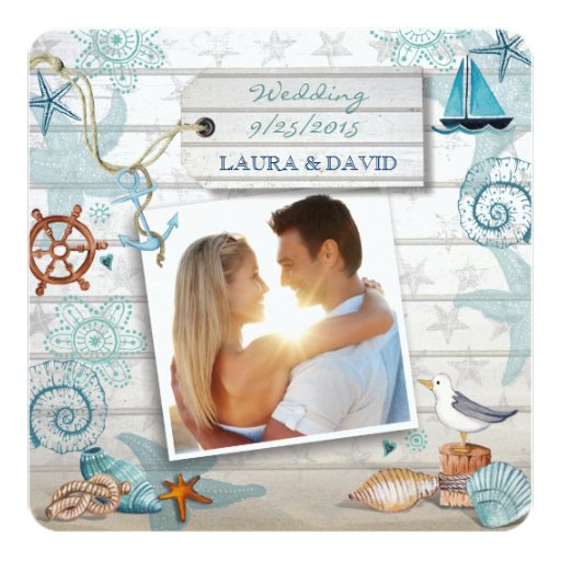 Nautical Beach Wedding Invitation Photo Custom Invitations