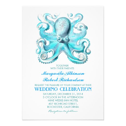 nautical beach wedding invitation with octopus