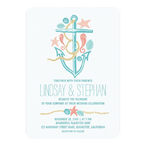 Nautical beach wedding invitations personalized announcement (front side)