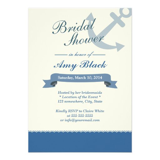 Nautical Blue Anchor Bridal Shower Invitations (front side)