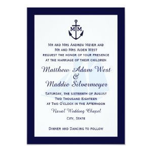Nautical Blue Anchor Monogram Wedding Invitations 5