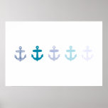 Nautical Blue Anchor poster - white