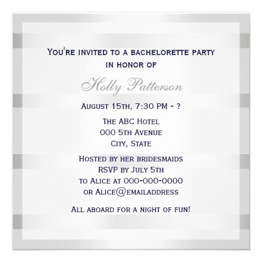 Nautical Blue Anchor Silver Wt BG SQ Bachelorette Personalized Announcements