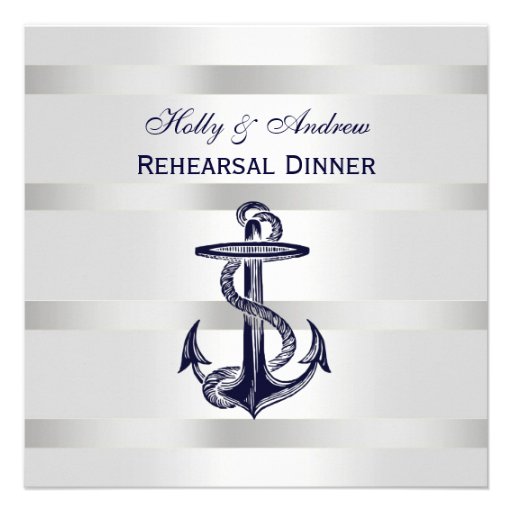 Nautical Blue Anchor Silver Wt BG SQ Rehearsal Din Personalized Announcement