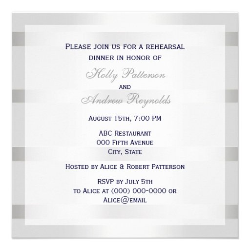 Nautical Blue Anchor Silver Wt BG SQ Rehearsal Din Personalized Announcement