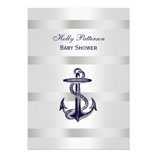 Nautical Blue Anchor Silver Wt BG V Baby Shower Personalized Invites