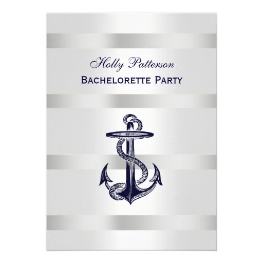 Nautical Blue Anchor Silver Wt BG V Bachelorette Personalized Invite