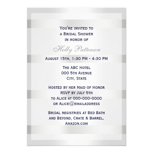 Nautical Blue Anchor Silver Wt BG V Bridal Shower Personalized Invitations
