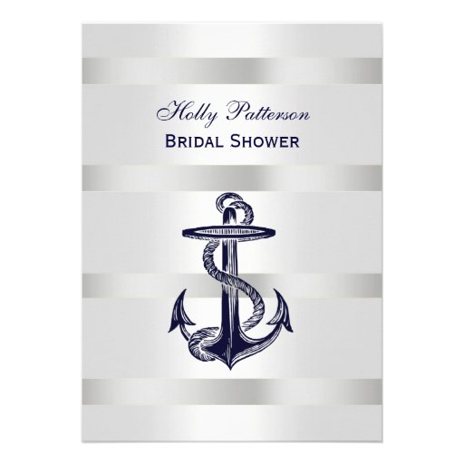 Nautical Blue Anchor Silver Wt BG V Bridal Shower Personalized Invitations