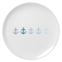 Nautical Blue Anchors Design Dinner Plate