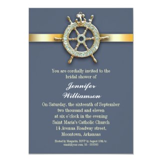 nautical blue golden bridal shower invitations
