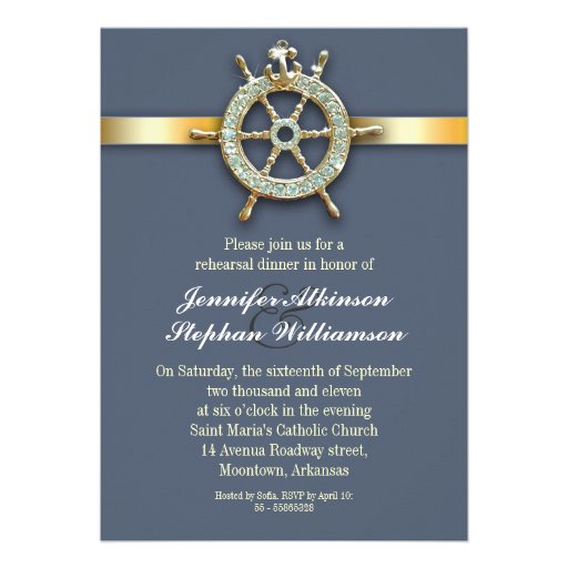 nautical blue golden rehearsal dinner invitations