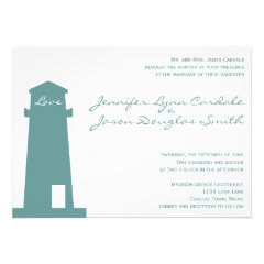 Nautical Blue Lighthouse Beach Wedding Invitations