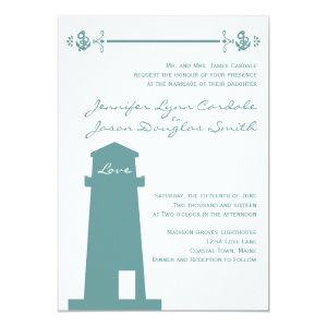 Nautical Blue Lighthouse Beach Wedding Invitations 5