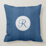 Nautical Blue Monogram Thin Chevron Pattern Pillow