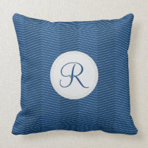 Nautical Blue Monogram Thin Chevron Pattern pillows