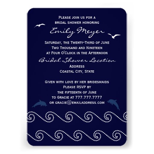 Nautical Blue Ocean Waves Bridal Shower Invitation