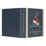 Nautical Blue, Red, Cream Sailboat Custom 3 Ring Binder