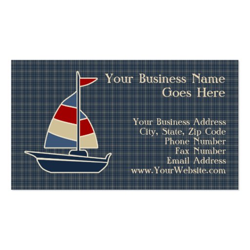 Nautical Blue, Red, Cream Sailboat Custom Business Card Template (front side)