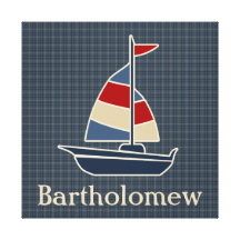 Nautical Blue, Red, Cream Sailboat Custom Stretched Canvas Prints