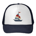Nautical Blue, Red, Cream Sailboat Custom hats