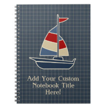 Nautical Blue, Red, Cream Sailboat Custom Notebook