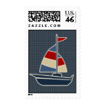 Nautical Blue, Red, Cream Sailboat Custom Stamp