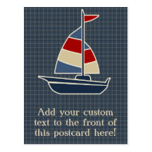 Nautical Blue, Red, Cream Sailboat Custom Post Cards
