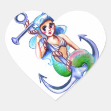 Nautical Blue Retro Mermaid Lady Sticker