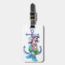 Nautical Blue Retro Mermaid Lady Travel Bag Tags