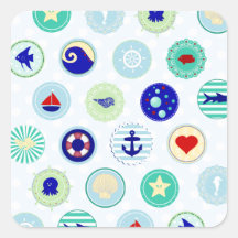 Nautical Blue Sailor Pattern Square Stickers