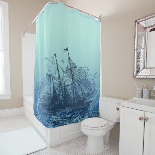 Nautical Blue ship Shower Curtain Zazzle