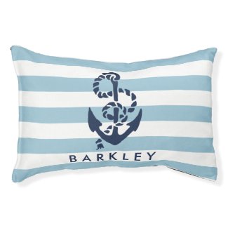 Nautical Blue Stripe Anchor Personalized Small Dog Bed