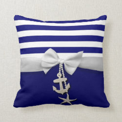 Nautical blue stripe white ribbon & charms graphic pillows