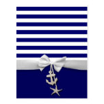 Nautical blue stripe white ribbon & charms graphic postcards