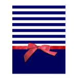 Nautical blue stripes & red ribbon bow graphic postcards
