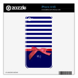 Nautical blue stripes & red ribbon bow graphic skins