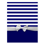 Nautical blue stripes & white ribbon bow graphic postcards
