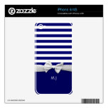Nautical blue stripes & white ribbon bow graphic skins