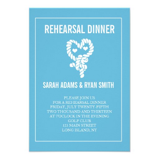 Nautical Blue Wedding Rehearsal Dinner Invitations (front side)