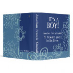 Nautical Blue White Its A Boy Newborn Baby Flowers Vinyl Binder