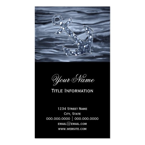 Nautical Bluish Gray Watercolor Glitter Anchor Business Card Template (front side)