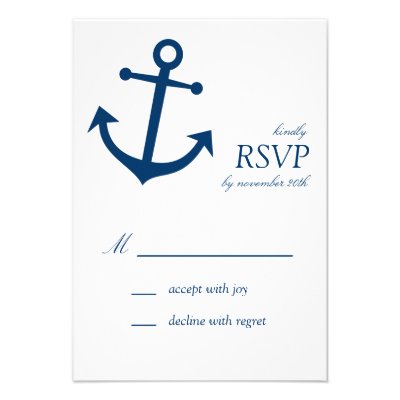 Nautical Boat Anchor RSVP Cards (Navy Blue) Custom Invites