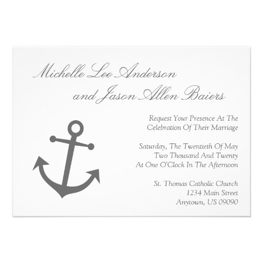 Nautical Boat Anchor Wedding Invitation (Gray)