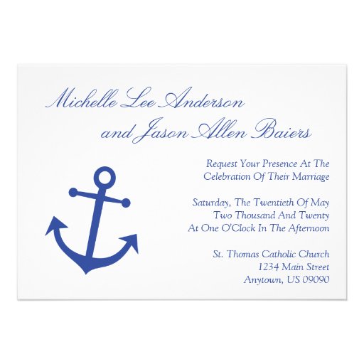Nautical Boat Anchor Wedding Invitations (Navy) (front side)