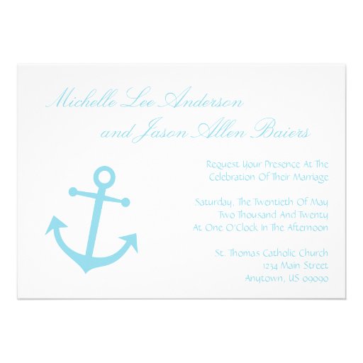 Nautical Boat Anchor Wedding Invitations Pale Blue