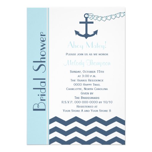 Nautical Bridal Shower Invitation, Blue