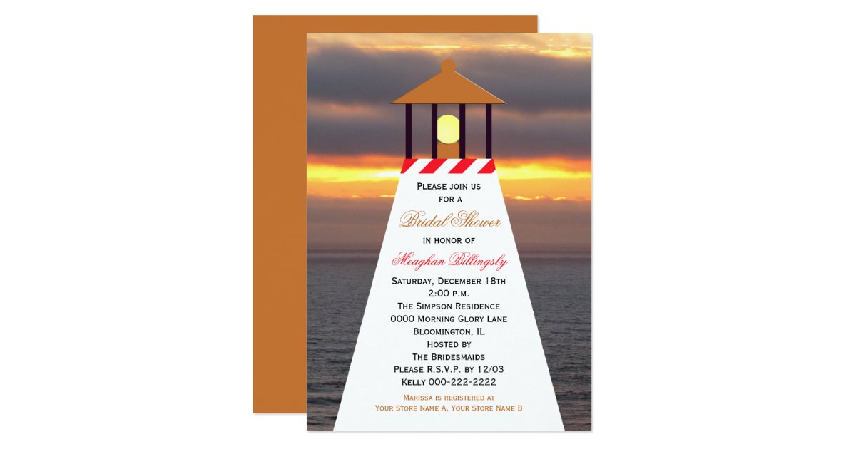 Nautical Bridal Shower Invitations Lighthouse Zazzle