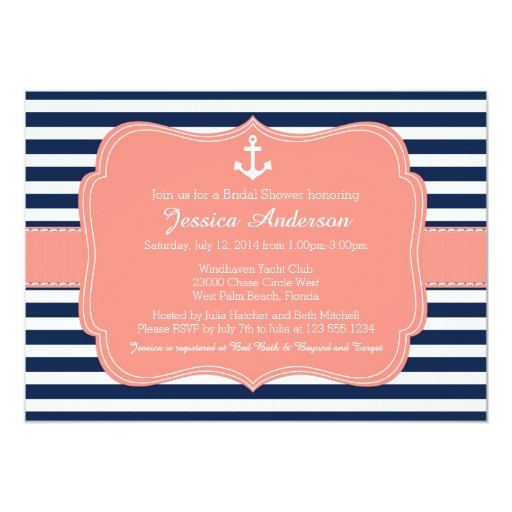 Nautical Bridal Shower or Baby Shower Invitation Card (front side)